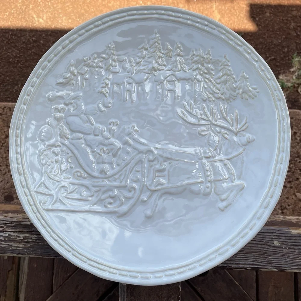 Williams Sonoma Heavy Platter Santa Sleigh Christmas Holidays